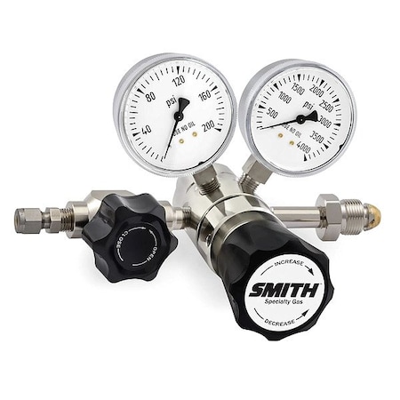 Smith Equipment High Purity Gas Regulator, Industrial Air, Two Stage, 0.965"-14 Inlet, 1/4 in Outlet, 0 to 100 psi 622-03100000