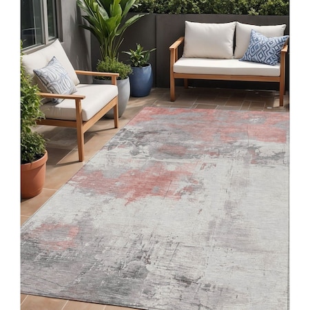 Homeroots 5' X 8' Coral And Gray Abstract Washable Indoor Outdoor Area Rug 617717