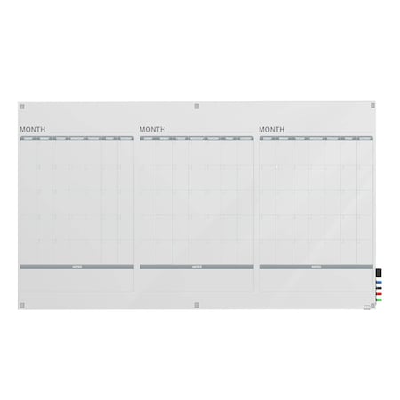Ghent Harmony Glassboard w/ Standoffs, Square Corners, 3 Month Calendar, Non-Magnetic, 4'H x 8'W GRPHMYSN33M-48