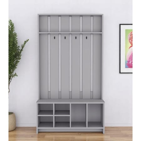 Homeroots 68" Gray Wood Four Hook Coat And Shoe Rack 571409