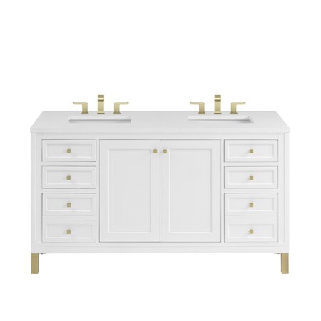 James Martin Vanities Chicago 60 in. Double Vanity, Glossy White, w/ 3 CM White Zeus Silestone Top 503-V60D-GW-3WZ
