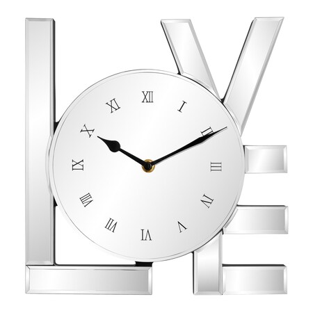 Homeroots 11" Silver Mirrored Glass Love Wall Clock 635639