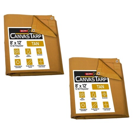 Mytee Products 2 Pcs 8'x12ft Tan 12oz Canvas Tarp with Grommets Tarpaulin Cover for Semi Trucks, 2PK CT8-12-Tx2