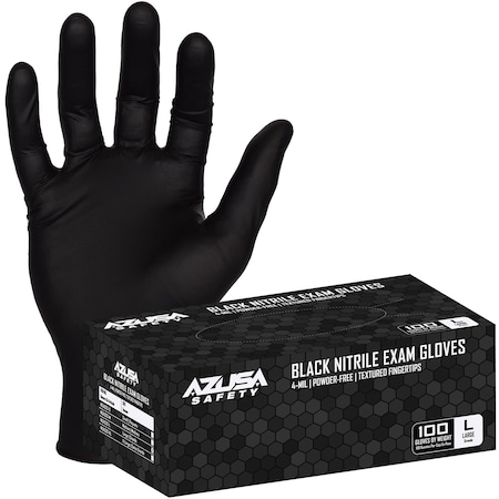 Azusa Safety Disposable Gloves, Nitrile, Powder-Free, M, 1000 PK, Black ND4020-M