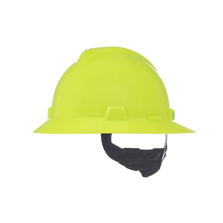 Msa Safety V-Gard Slotted Full Brim Hard Hat, Fas-Trac III Suspension, Type I, Class E, Hi-Vis Yellow/Green 10061515