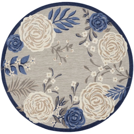 Homeroots 8' Blue and Gray Round Floral Indoor Outdoor Area Rug 527633