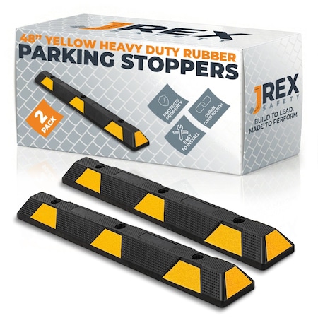 Jrex Safety 48 in Rubber Parking Block Curb Stop, Yellow Reflective Strip, 2PK PBSY-JR-4-2PK