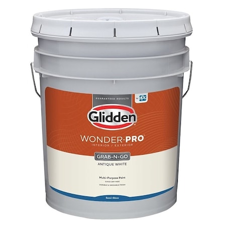 Glidden Wonder-Pro Interior/Exterior Paint, Semi-Gloss Sheen, Antique White, 5 gal GLWP32AW/05