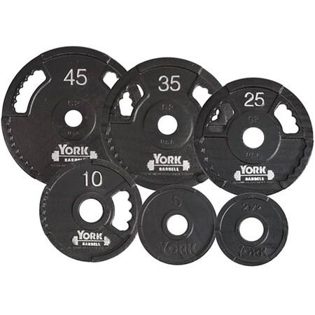 York Barbell G2 Olympic Dual Grip Thin Line Cast Iron Plate, Black - 25 lbs YO626706