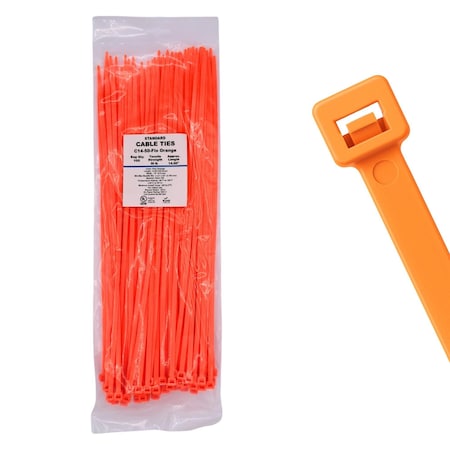 Cable Ties Unlimited Cable Tie, 14 in L, 50 lb Strength, 4 in Max Bundle Dia, Nylon 6/6, Fluorescent Orange 100PK C14-50-Flo Orange