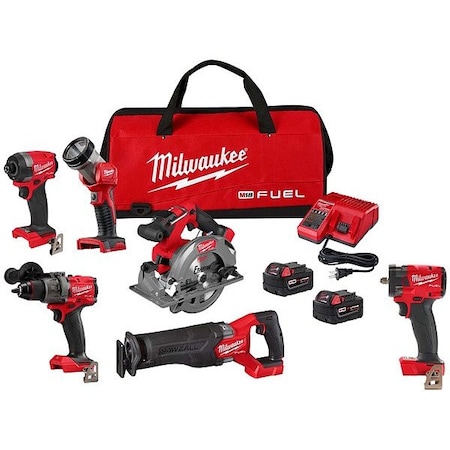 Milwaukee Tool M18 FUEL 5PC Kit + 3/8" Impact Wrench 3697-25, 2854-20