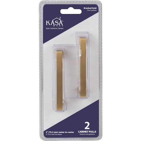 Hardware Resources KasaWare 3-3/8'' Overall Length Brushed Gold Square Bar Pull, 2PK K7063BG-2