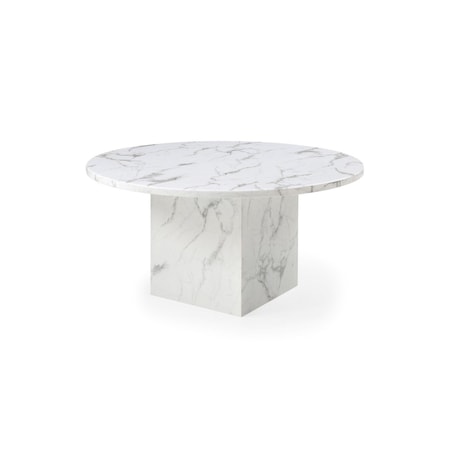 Homeroots 60" Gray and White Marble Pedestal Base Round Top Dining Table 555183