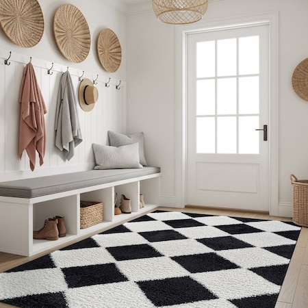 World Rug Gallery Diamond Pattern Shag Area Rug 4 ft x 6 ft Anthracite WR123ANTHRACITE4X6