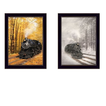 Homeroots Set Of Two Vintage Locomotives Black Framed Print Wall Art, 2PK 405880