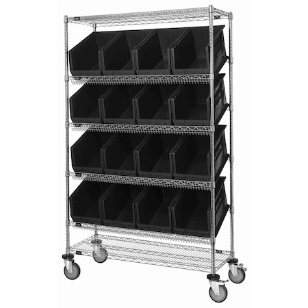 Quantum Storage Systems WIRE UNIT SLANTED SHELVES W/16 BINS BLACK WRCSL6-74-1848-260BK