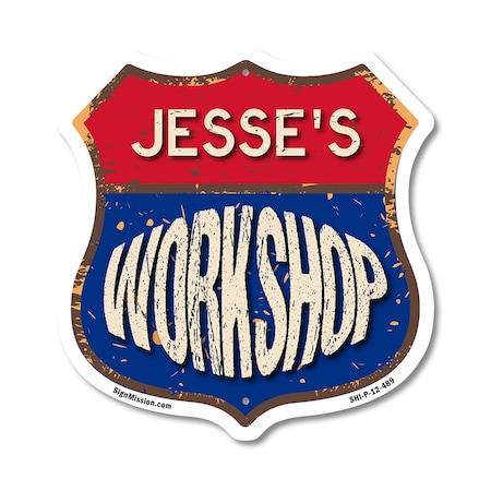 Signmission Jesse's Workshop, 12 Inch X 12 Inch, Plastic Sign SHI-P-12-489-JESSE