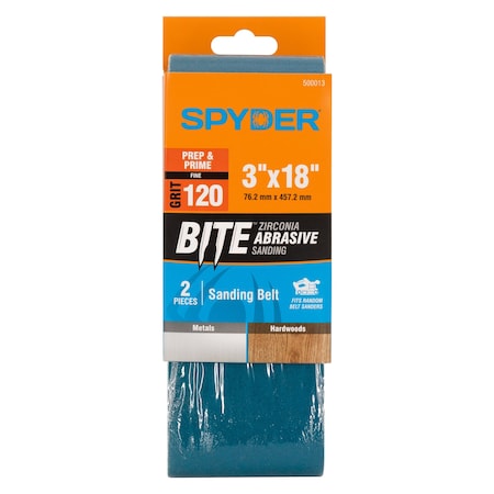 Spyder 3-Inch x 18-Inch 120 Grit Zirconia Tape Joint Sanding Belt, 2PK 500013