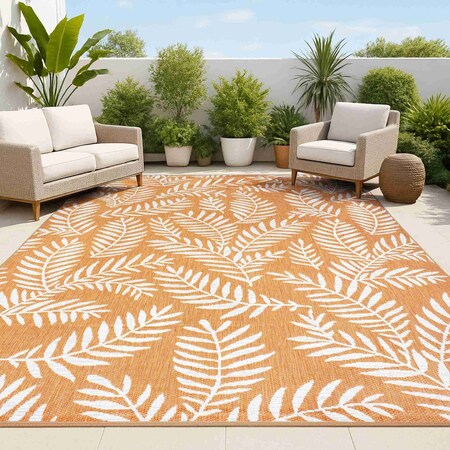 Jonathan Y Nevis Palm Frond Orange/Cream 5 ft. x 8 ft. Indoor/Outdoor Area Rug SMB119E-5