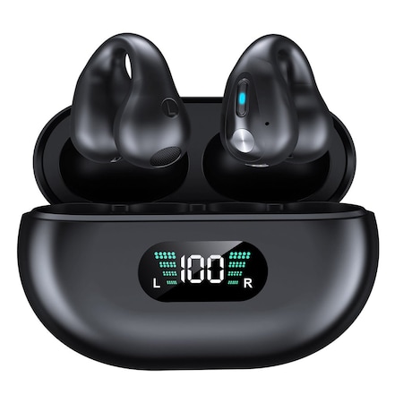 Alpha Digital Bluetooth 5.3 Clip-On Earbuds- Comfortable, 18Hr Playtime - Black Q80-BK