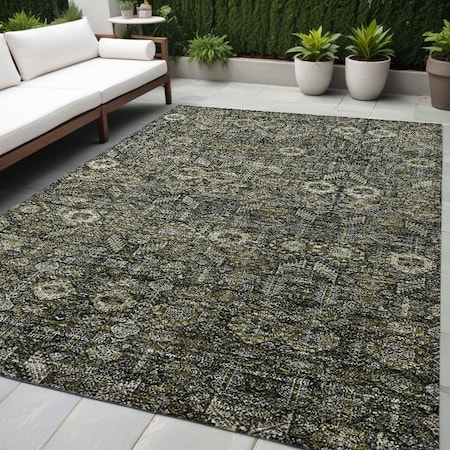 Homeroots 5' X 8' Moss Green And Gray Floral Washable Indoor Outdoor Area Rug 564378