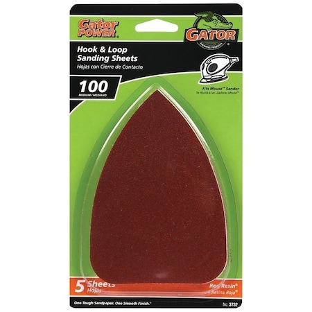 Gator Sanding Sheet, 3-1/2 in W, 5 in L, 100 Grit, Medium, Aluminum Oxide Abrasive, Paper Backing 3732