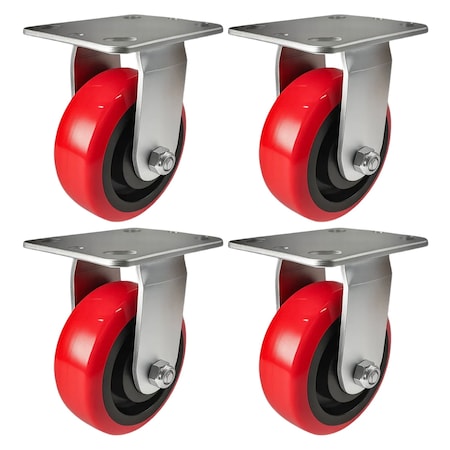Hyw Products Heavy Duty Caster Set 5in Polyurethane on Plastic Wheels, 4 Rigid, 4PK 40-50R-A1-PU-4