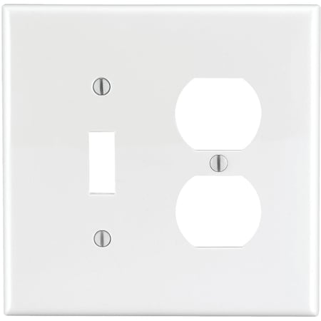 Leviton Mid-Way 2-Gang Thermoplastic Nylon Single Toggle/Duplex Outlet Wall Plate White R52-0PJ18-00W