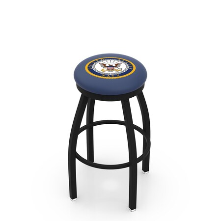Holland Bar Stool Co 36" Blk Wrinkle U.S. Navy Swivel Bar Stool, Accent Ring L8B2B36Navy