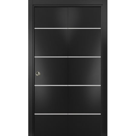 Sartodoors Sliding Closet Bi-fold Doors, Planum 0210 Matte Black and Aluminum Strips, Sturdy Tracks Moldings T PLANUM0210BF-BLK-64 x 80 (2* 32x80)