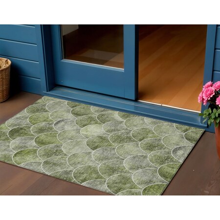 Homeroots 3' X 5' Green And Ivory Abstract Washable Indoor Outdoor Area Rug 577673