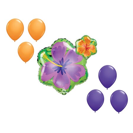 Loonballoon 18 inch Shape Orange & Purple Hibiscus Standard Shape Set 6x latex 86516