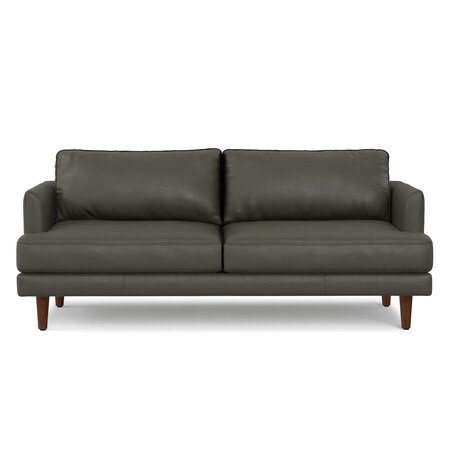 Homeroots 76" Black Leather Sofa With Brown Legs 640995
