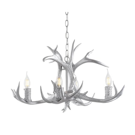 Jonathan Y Eldora 26" 4-Light Rustic Farmhouse Adjustable Resin Antler LED Chandelier, Silver JYL6301C