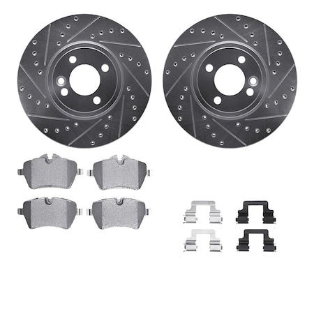 Dynamic Friction Co DFC Rotors-Drilled & Slotted-Silver w/ EURO 5000 Ceramic Brake Pads Incl Hdw 7612-32000
