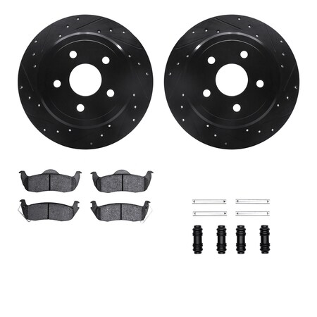 Dynamic Friction Co DFC Brake Rotor - Dimpled & Slotted - Black w/5000 Brake Pads & HW Kit 8512-42028