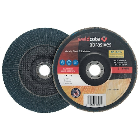 Weldcote Z-PRIME Zirconia Regular Compressed Flap Discs - Phenolic Back, 5in x 5/8-11, 10PK 11055