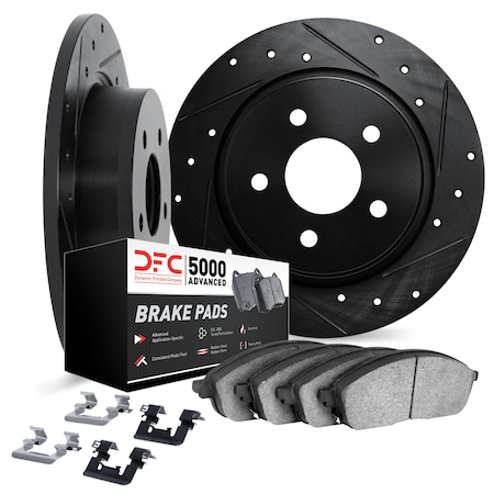 Dynamic Friction Co DFC Rotors-Drilled & Slotted-Black w/ 5000 Advanced Brake Pads Incl Hdw 8512-03081
