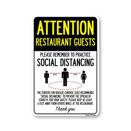 Signmission Public Safety, Restaurant Guests Practice Social Distancing, 10in X 7in Decal, OS-NS-D-710-25409 OS-NS-D-710-25409