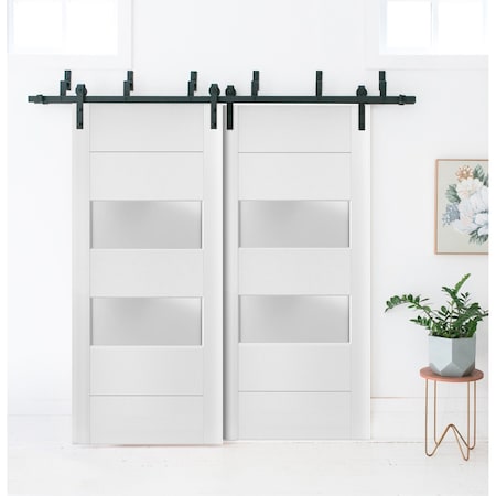 Sartodoors Sliding Closet 2 lites Barn Bypass Doors, Lucia 4010 White Silk with Frosted Glass, Sturdy 6.6ft Ra LUCIA4010BBB-WS-36