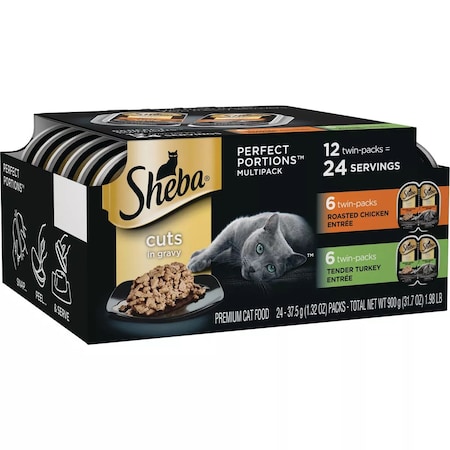 Sheba Perfect Portions Cuts in Gravy Roasted Chicken/Tender Turkey Adult Wet Cat Food, 12PK 798825