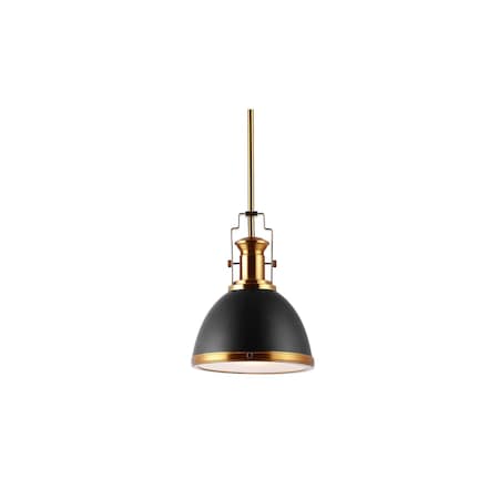 Jonathan Y Homer 10" 1-Light Modern Industrial Metal LED Dome Pendant, Black/Brass Gold JYL9535A