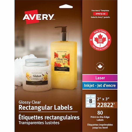 Avery Dennison Label, 2x3, Glossy, Clear, PK80 22822
