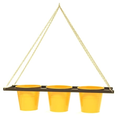 Houston International Trading Enameled Galvanized Triple Hanging Planter with Iron Holder, Saffron 8536E SAFF