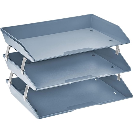 Acrimet Facility 3 Tier Letter Tray Side Load Letter Size Desktop File Organizer Plastic Solid Blue 255.AO
