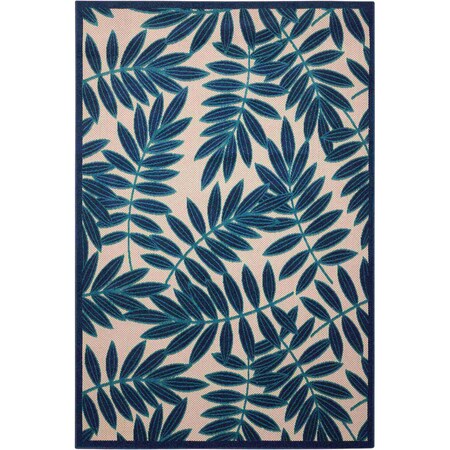 Homeroots 4' X 6' Navy Blue And Beige Palm Leaf Indoor Outdoor Area Rug 546649