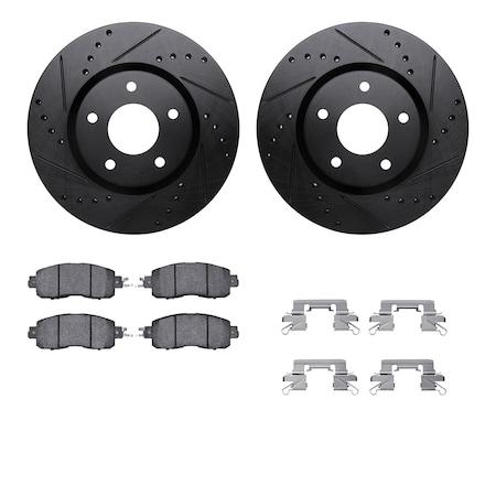Dynamic Friction Co DFC Rotors-Drilled & Slotted-Black w/ 5000 Advanced Brake Pads Incl Hdw 8512-67081