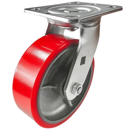 Hyw Products Heavy Duty Caster 6in Red Polyurethane on Cast Iron Wheel, Swivel 40-60S-A1-PC(R)