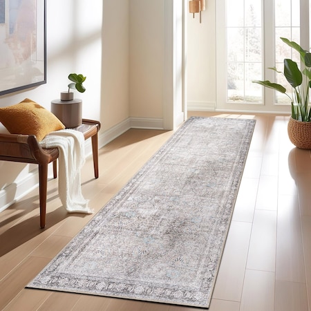 World Rug Gallery Vintage Inspired Machine Washable Non Slip Runner Rug 2 ft 6 in x 10 ft Olive 6029OLIVE2X10