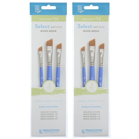Princeton Select Artiste Brush Set No. 12, Synthetic Bristles, Short Handle Mixed Media, 3-Piece Set, 2PK P3750SET112